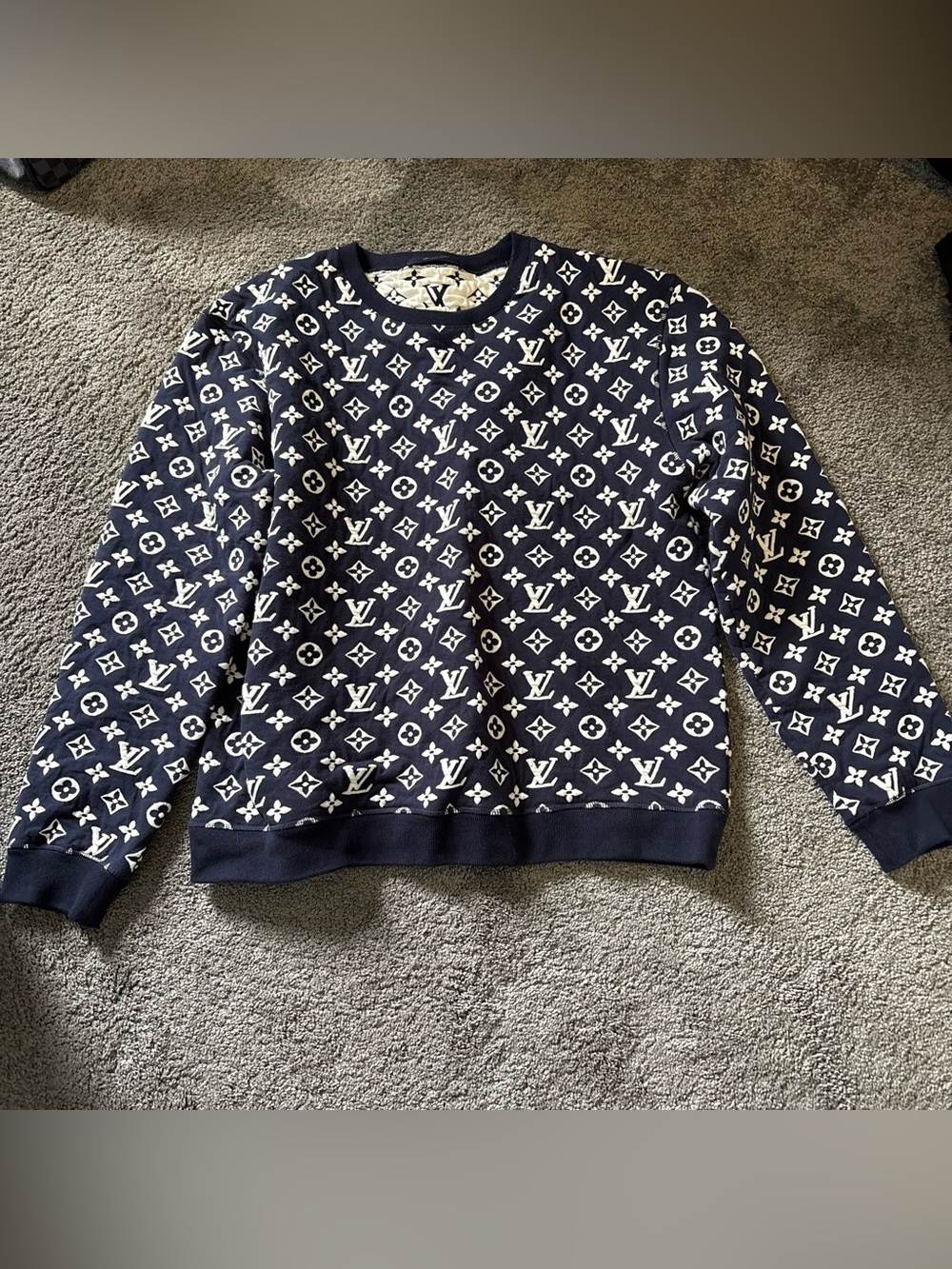 Louis Vuitton Navy and White Monogram Crewneck Sweater